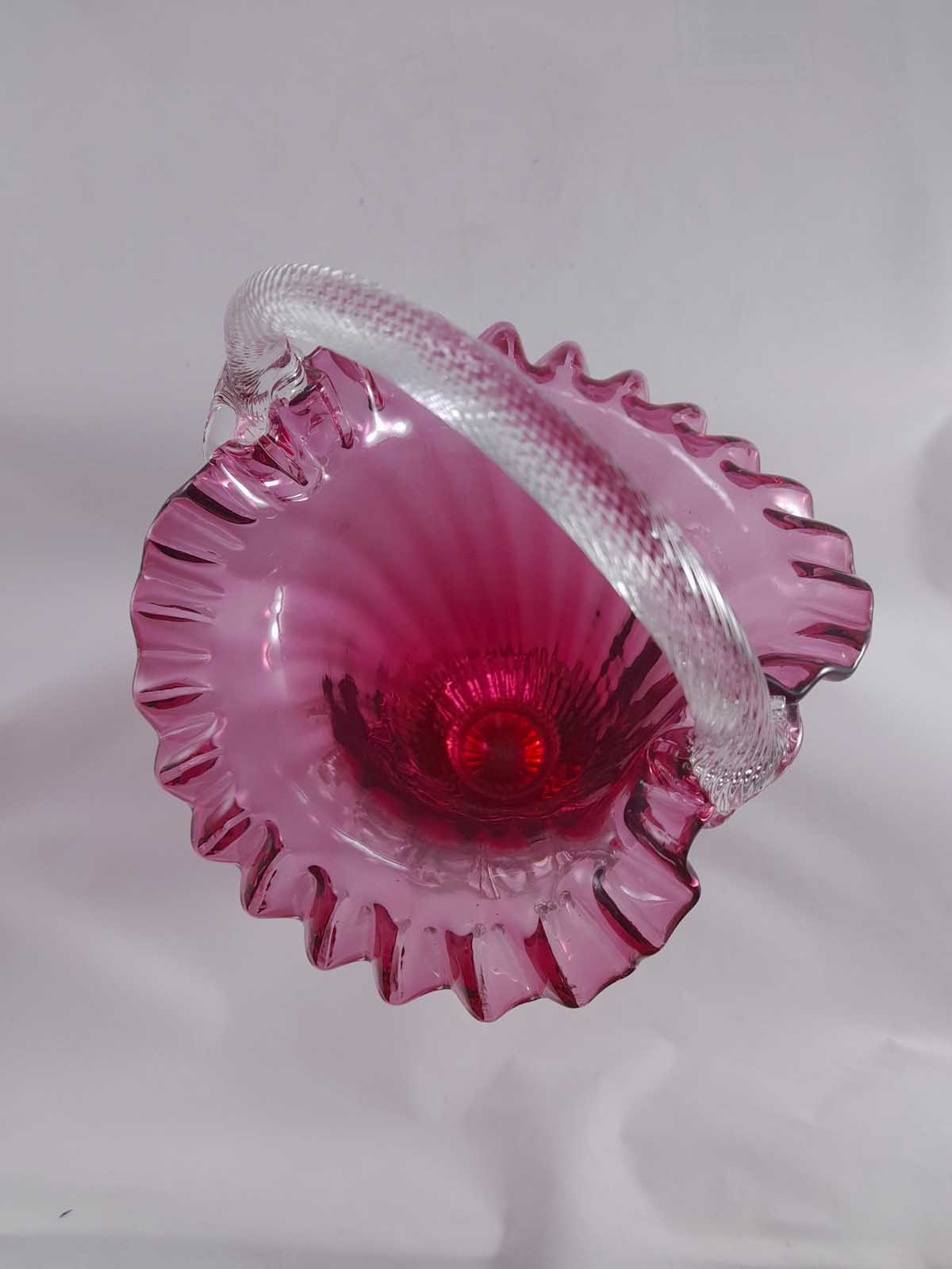 Fenton Crimped Edge Cranberry Glass Basket Vase - Image 6