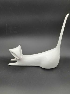 Mid Century Royal Dux White Laying Cat